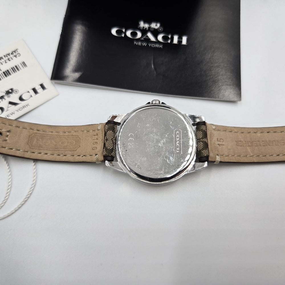 Coach Women's Silver Dial Watch with Signature Brown Strap - Picture 5 of 7